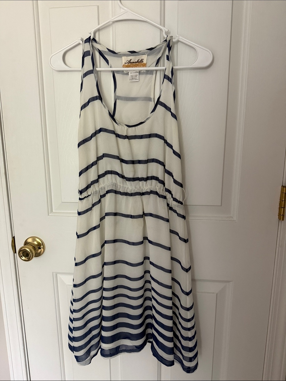 Annabella Navy and White Striped Racerback Mini Dress